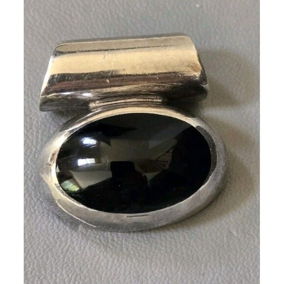 Vintage 925 Maxico Large Oval Black Onyx Pendent (8.5 grams) - Picture 1 of 8